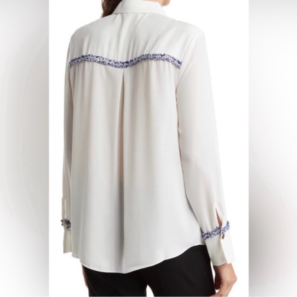 BCBGeneration White Button Down Blouse with Blue Details